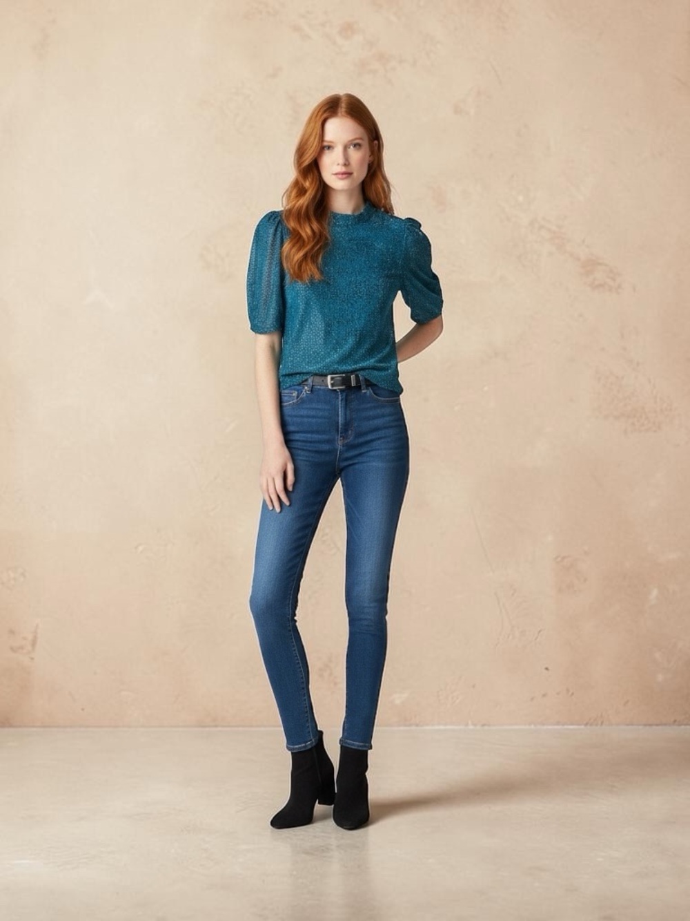 Maurices Teal Lace Puff Sleeve Blouse